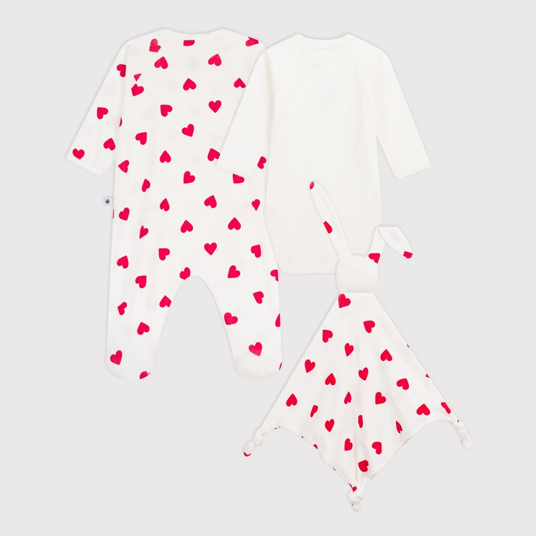 Petit Bateau Unisex New Born Heart Print Cotton Gift Set 3-Pack