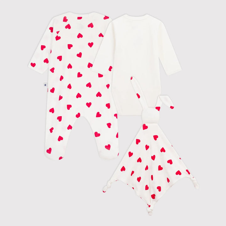 Petit Bateau Unisex New Born Heart Print Cotton Gift Set 3-Pack