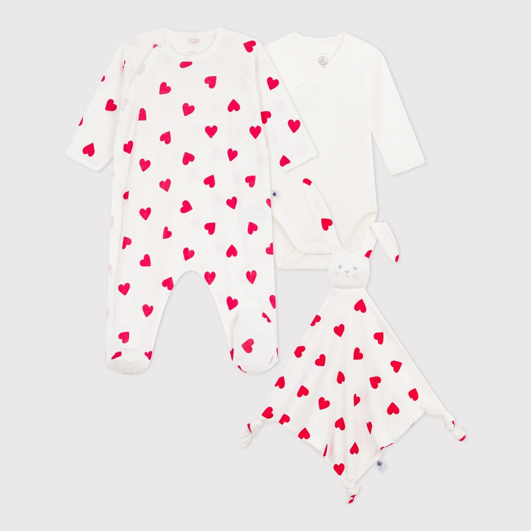 Petit Bateau Unisex New Born Heart Print Cotton Gift Set 3-Pack