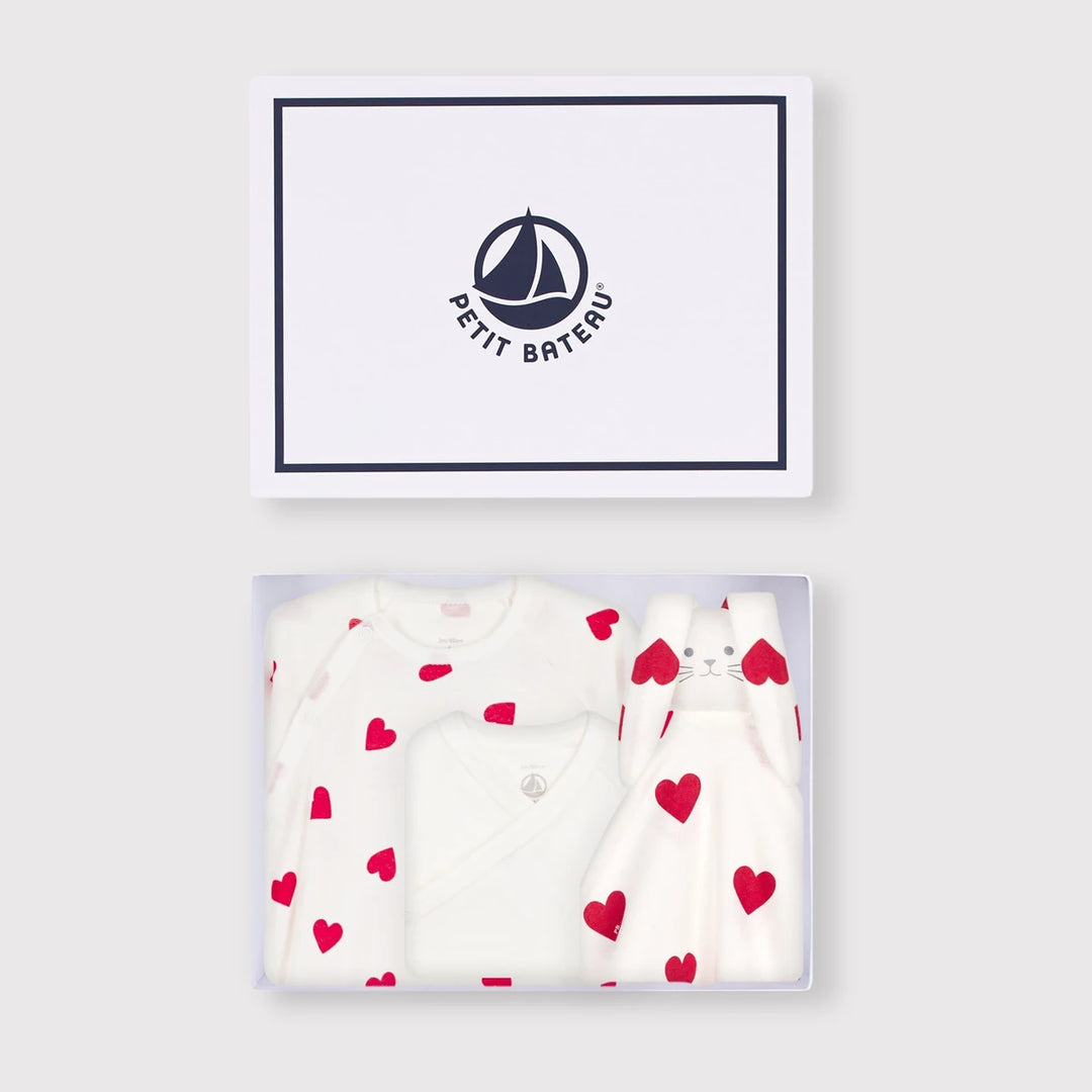 Petit Bateau Unisex New Born Heart Print Cotton Gift Set 3-Pack
