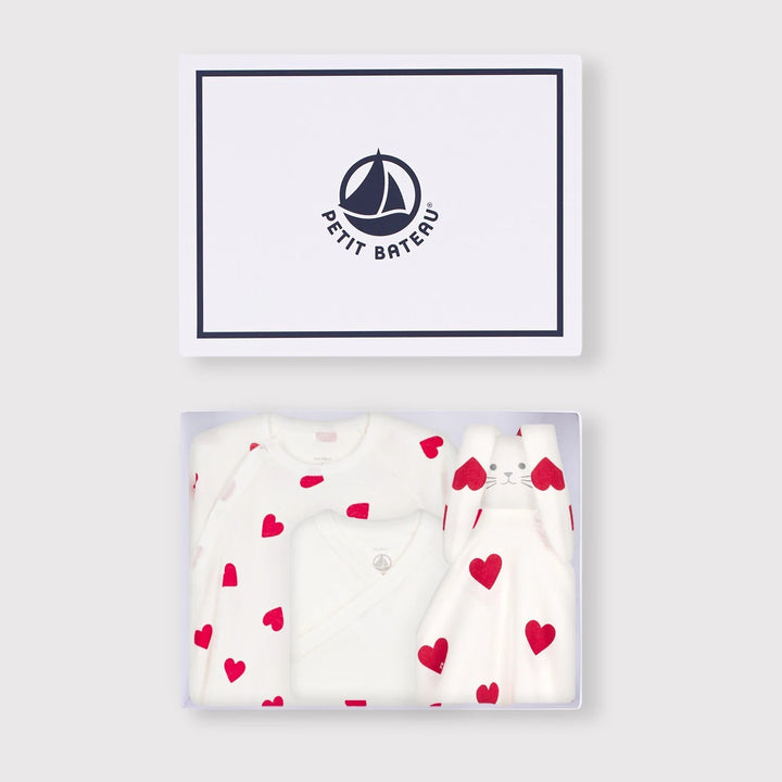 Petit Bateau Unisex New Born Heart Print Cotton Gift Set 3-Pack