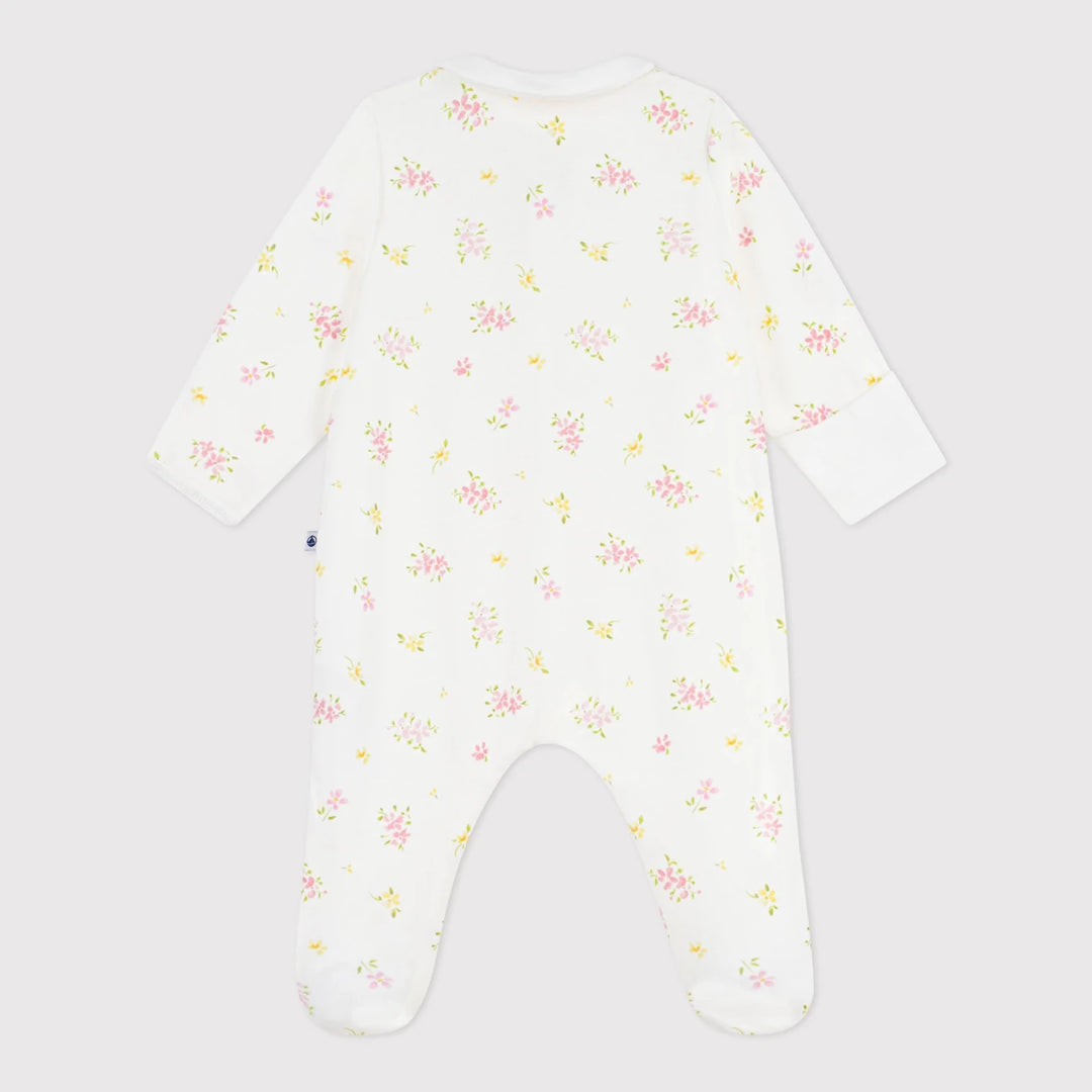 Petit Bateau Baby Girls’ Cotton Ribbed Sleepsuit with Floral Collar