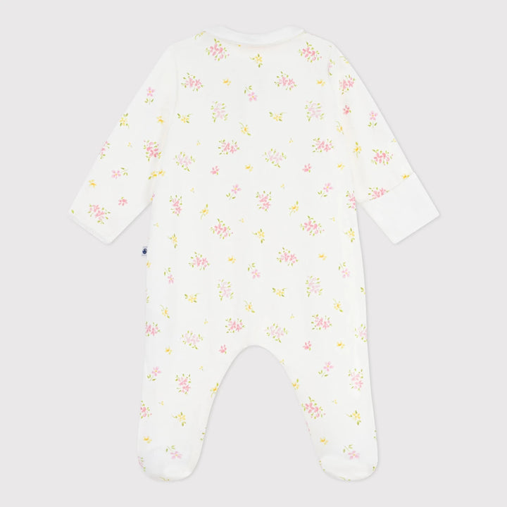 Petit Bateau Baby Girls’ Cotton Ribbed Sleepsuit with Floral Collar