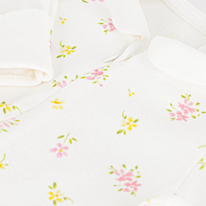 Petit Bateau Baby Girls’ Cotton Ribbed Sleepsuit with Floral Collar