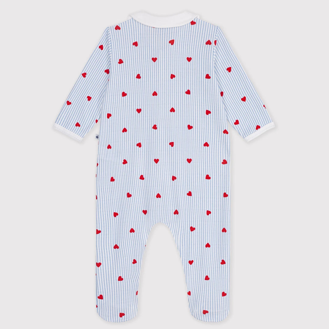 Petit Bateau Unisex Cotton Sleepsuit with Heart Print &amp; Collar