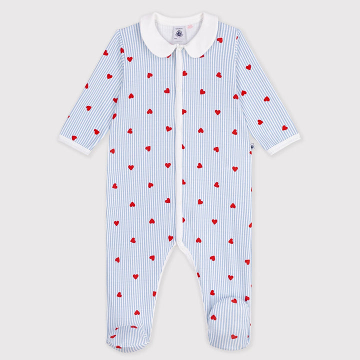Petit Bateau Unisex Cotton Sleepsuit with Heart Print &amp; Collar