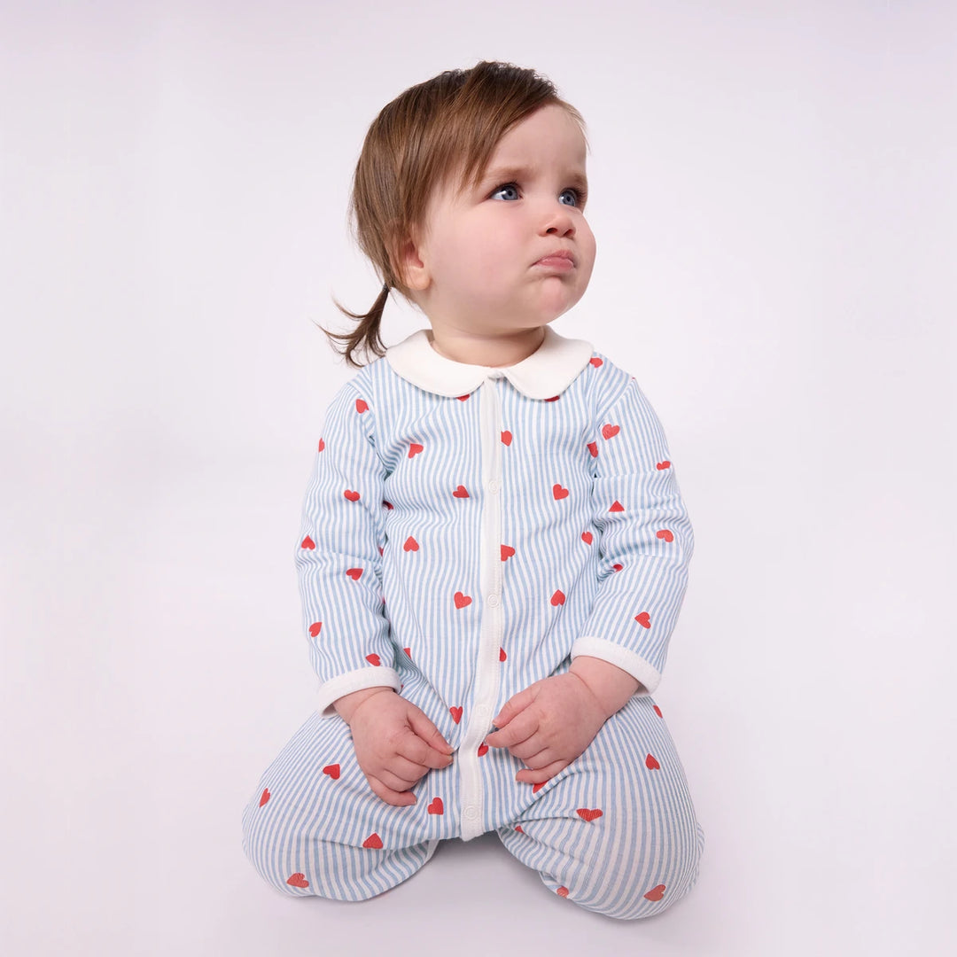 Petit Bateau Unisex Cotton Sleepsuit with Heart Print &amp; Collar