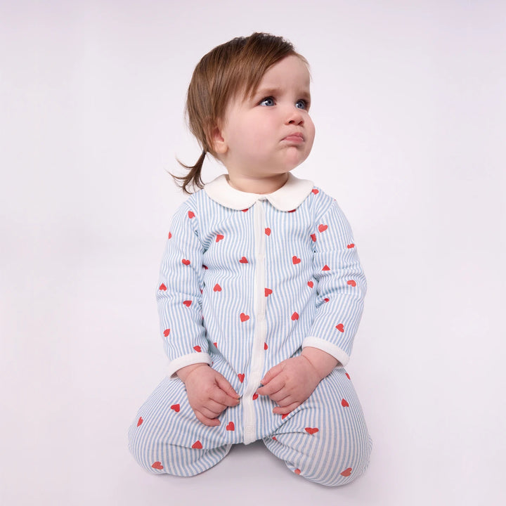 Petit Bateau Unisex Cotton Sleepsuit with Heart Print &amp; Collar