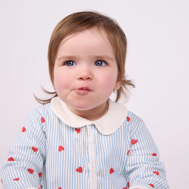 Petit Bateau Unisex Cotton Sleepsuit with Heart Print &amp; Collar