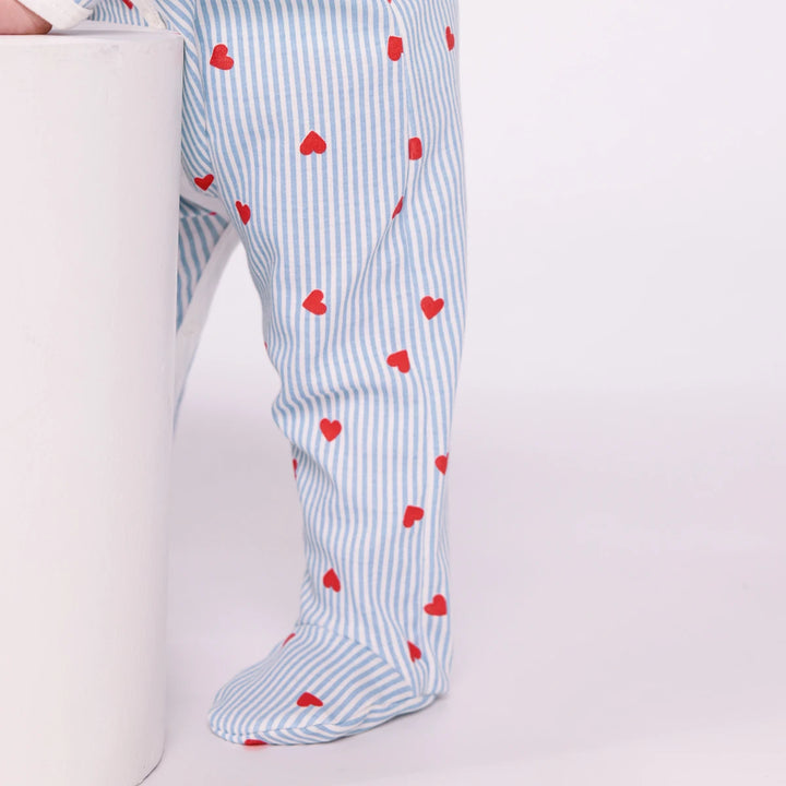 Petit Bateau Unisex Cotton Sleepsuit with Heart Print &amp; Collar