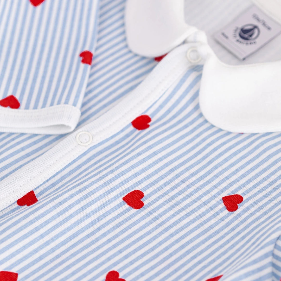 Petit Bateau Unisex Cotton Sleepsuit with Heart Print &amp; Collar