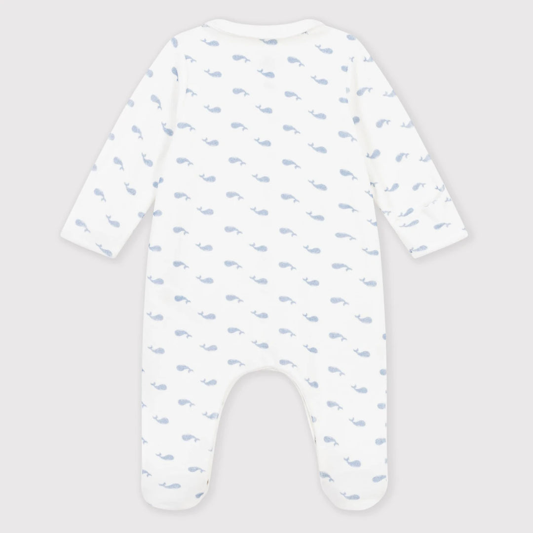 Petit Bateau Unisex Organic Cotton Velour Sleepsuit with Whale