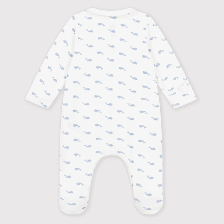 Petit Bateau Unisex Organic Cotton Velour Sleepsuit with Whale