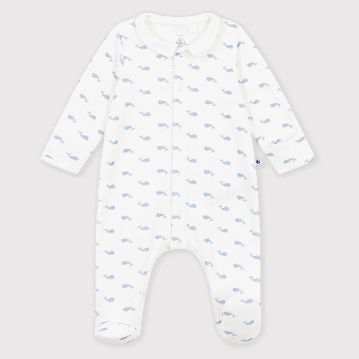 Petit Bateau Unisex Organic Cotton Velour Sleepsuit with Whale