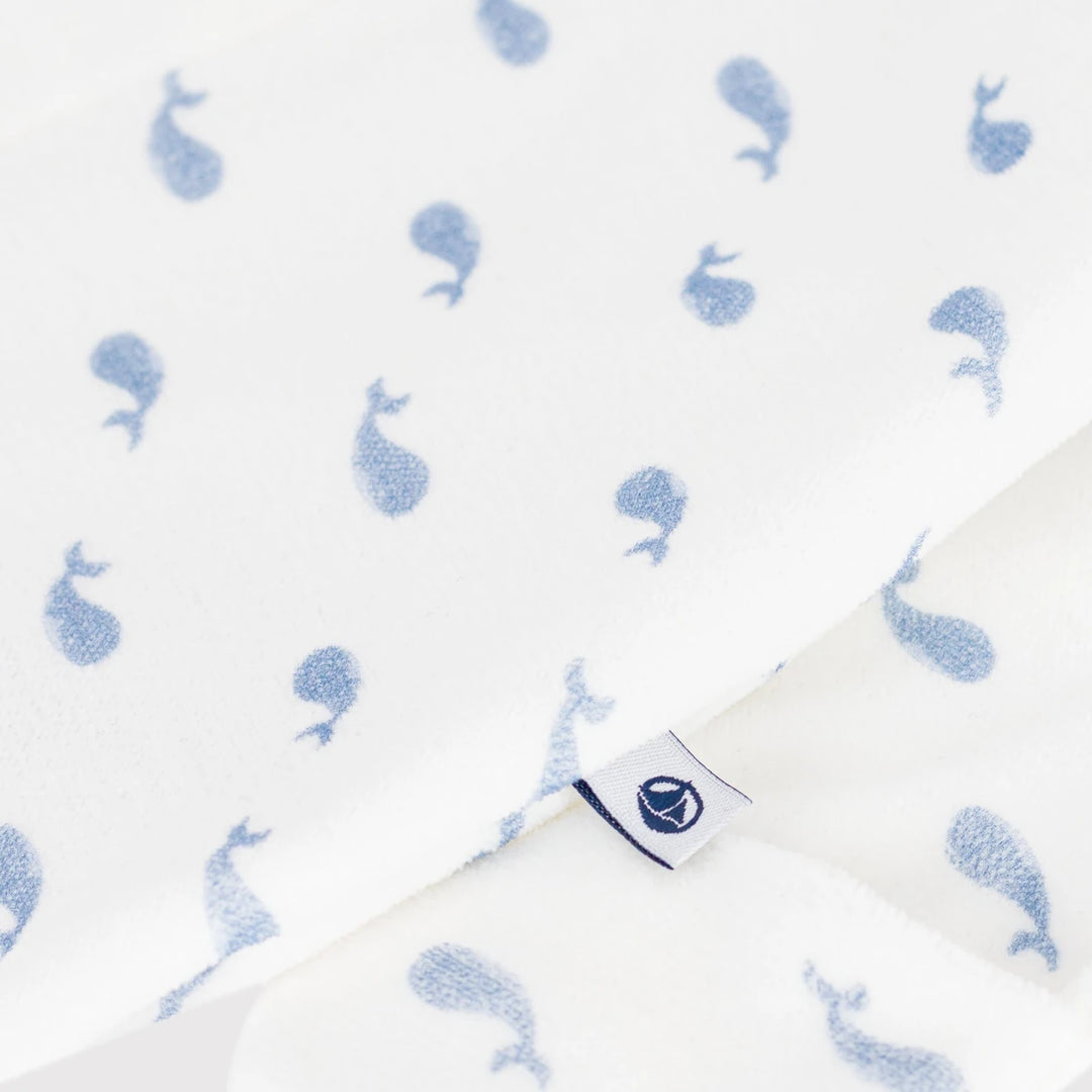 Petit Bateau Unisex Organic Cotton Velour Sleepsuit with Whale