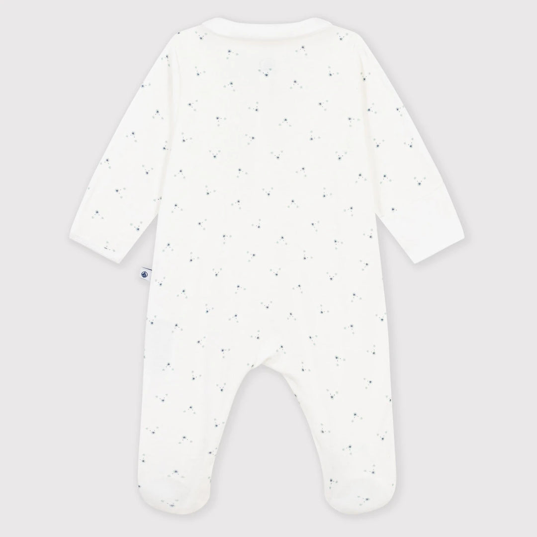 Petit Bateau Unisex Organic Cotton Ribbed Sleepsuit with Floral Print