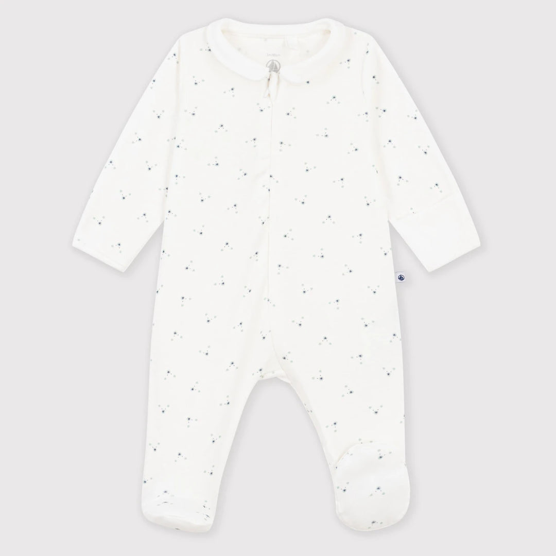 Petit Bateau Unisex Organic Cotton Ribbed Sleepsuit with Floral Print