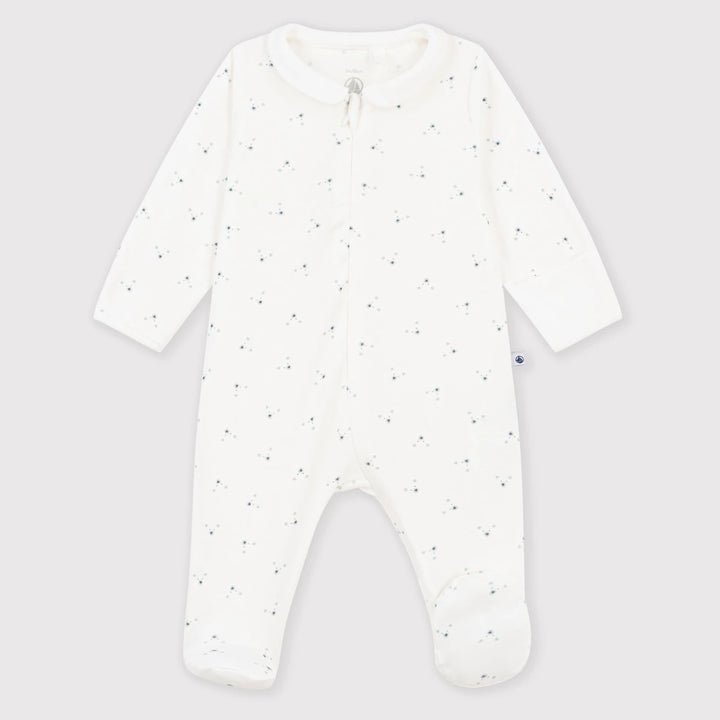 Petit Bateau Unisex Organic Cotton Ribbed Sleepsuit with Floral Print
