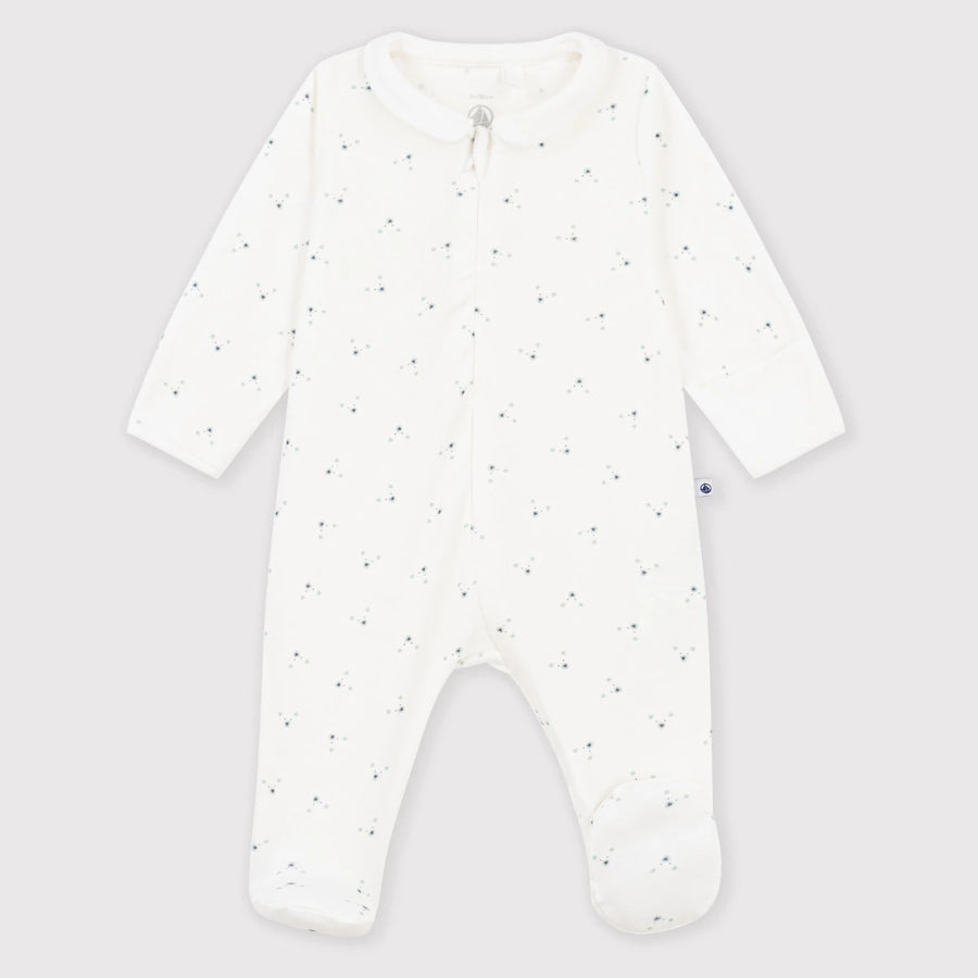 Petit Bateau Unisex Organic Cotton Ribbed Sleepsuit with Floral Print