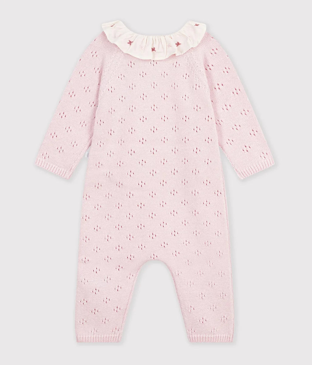 Petit Bateau Baby Girl Wool Jumpsuit With Printed Collar