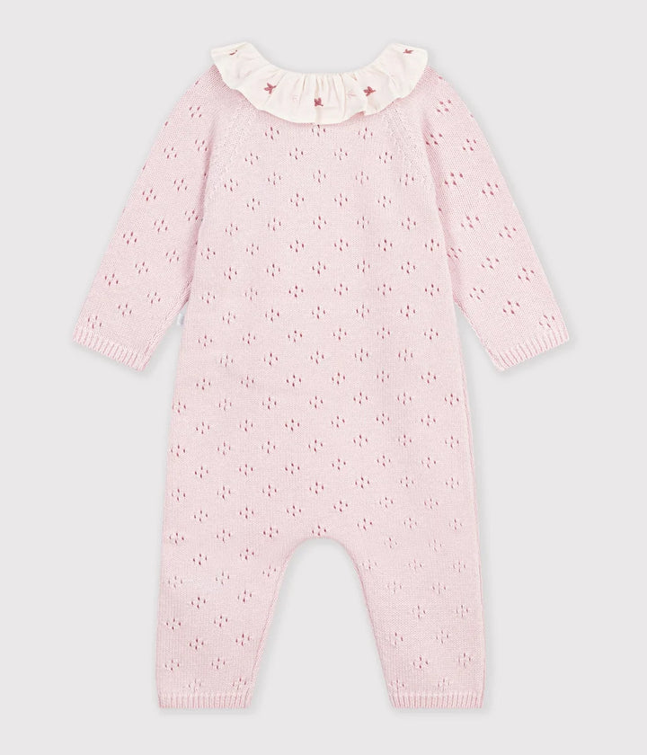 Petit Bateau Baby Girl Wool Jumpsuit With Printed Collar