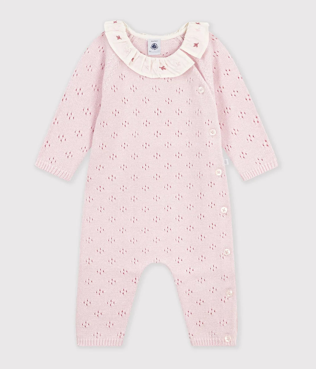 Petit Bateau Baby Girl Wool Jumpsuit With Printed Collar