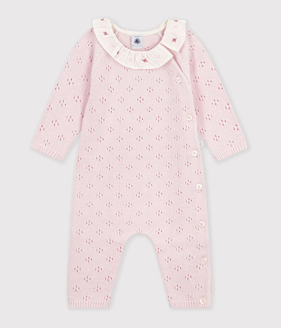 Petit Bateau Baby Girl Wool Jumpsuit With Printed Collar
