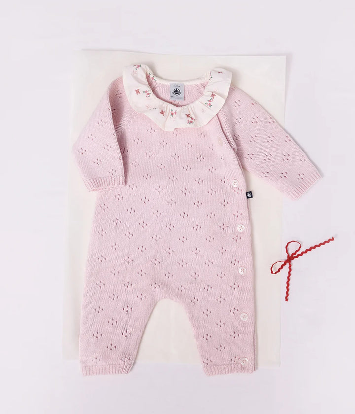 Petit Bateau Baby Girl Wool Jumpsuit With Printed Collar