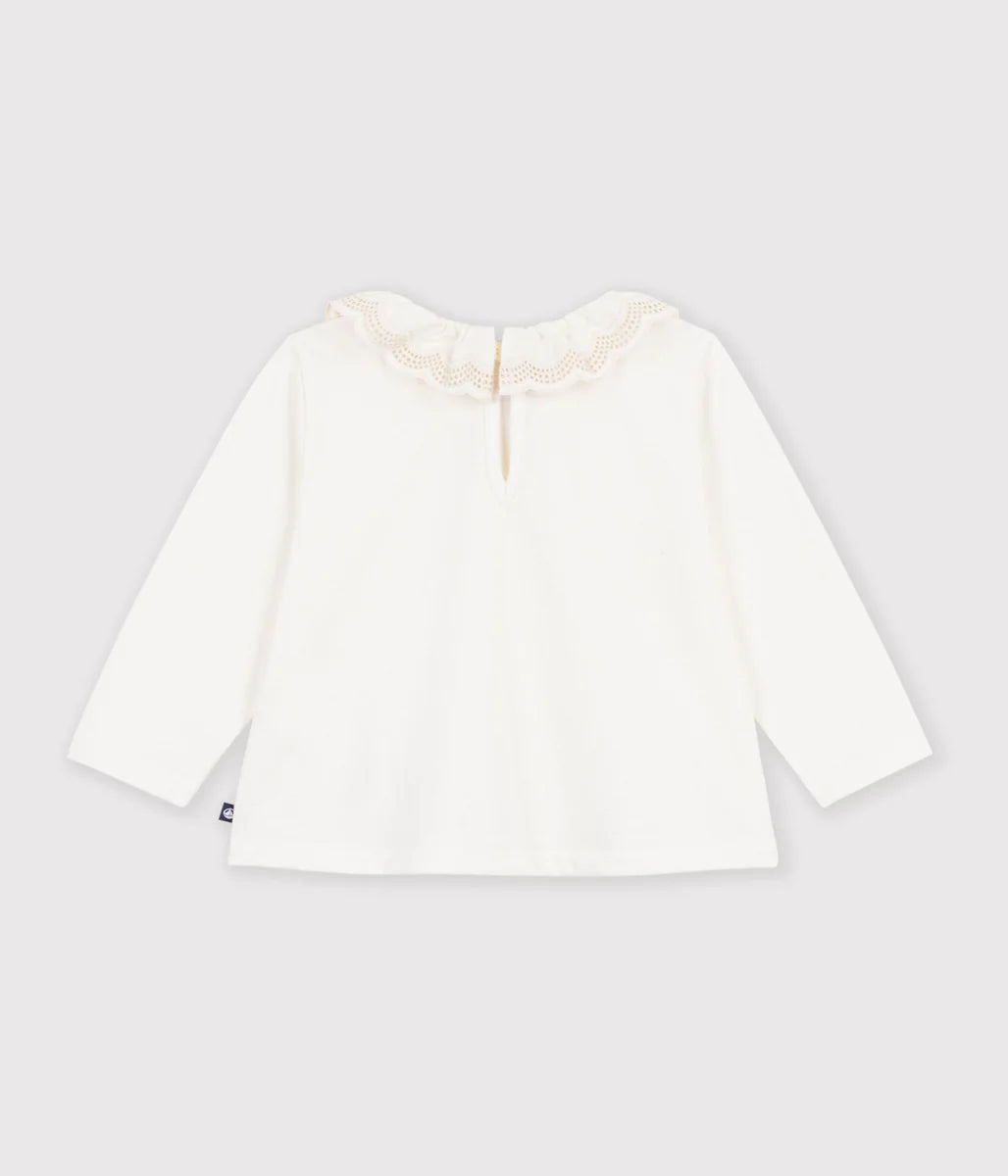 Petit Bateau Baby Girls’ Long-Sleeve Cotton Top with Scalloped Collar