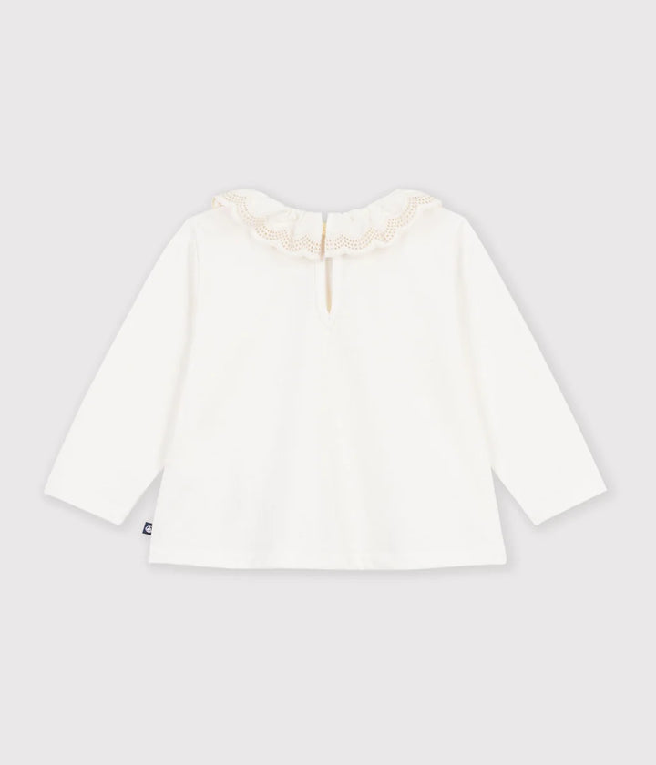 Petit Bateau Baby Girls’ Long-Sleeve Cotton Top with Scalloped Collar