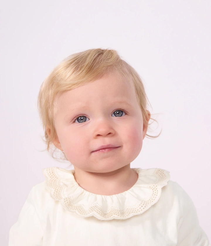 Petit Bateau Baby Girls’ Long-Sleeve Cotton Top with Scalloped Collar