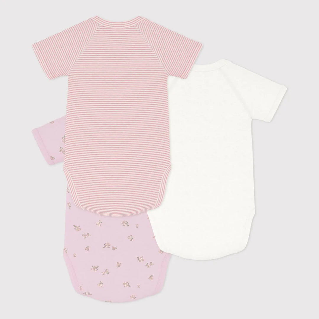 Petit Bateau Girls Cotton Baby Short Sleeved Wrapover Bodysuits - Pack of 3