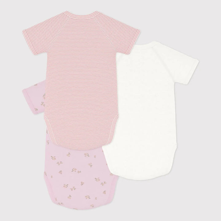 Petit Bateau Girls Cotton Baby Short Sleeved Wrapover Bodysuits - Pack of 3