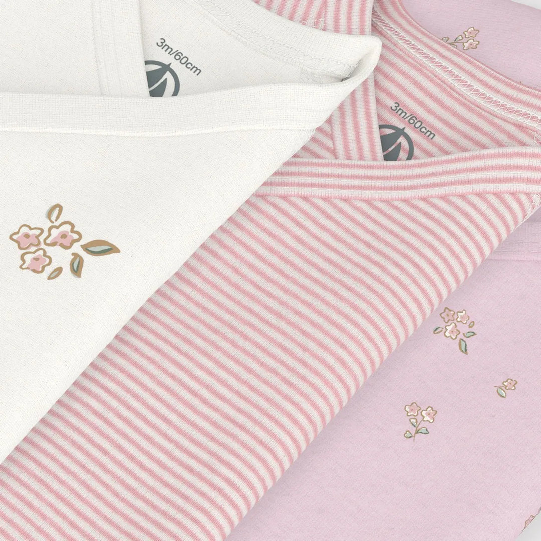 Petit Bateau Girls Cotton Baby Short Sleeved Wrapover Bodysuits - Pack of 3