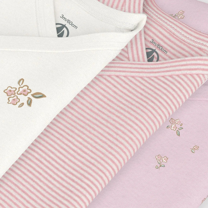Petit Bateau Girls Cotton Baby Short Sleeved Wrapover Bodysuits - Pack of 3