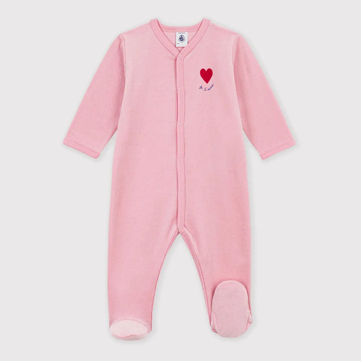 Petit Bateau Baby Girls’ Cotton Velour Sleepsuit