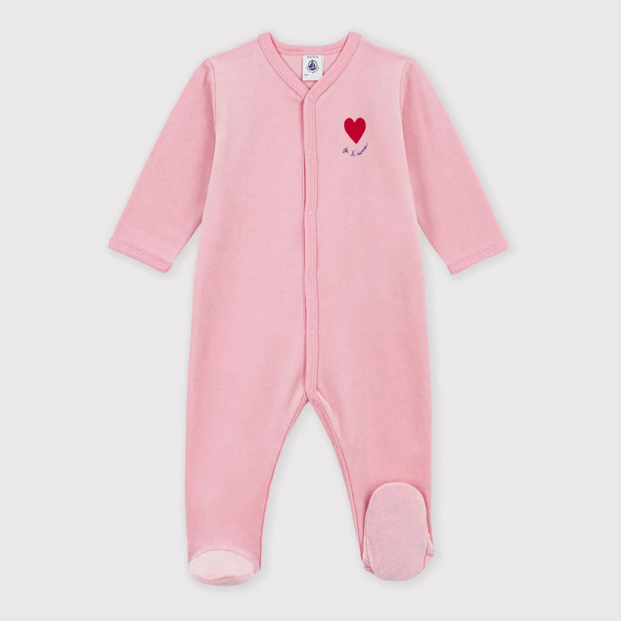 Petit Bateau Baby Girls’ Cotton Velour Sleepsuit