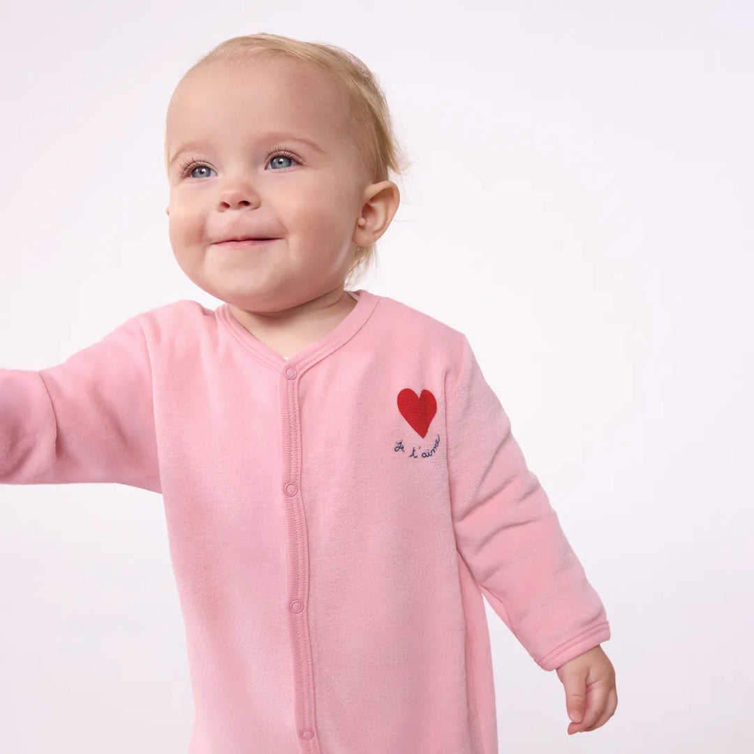 Petit Bateau Baby Girls’ Cotton Velour Sleepsuit