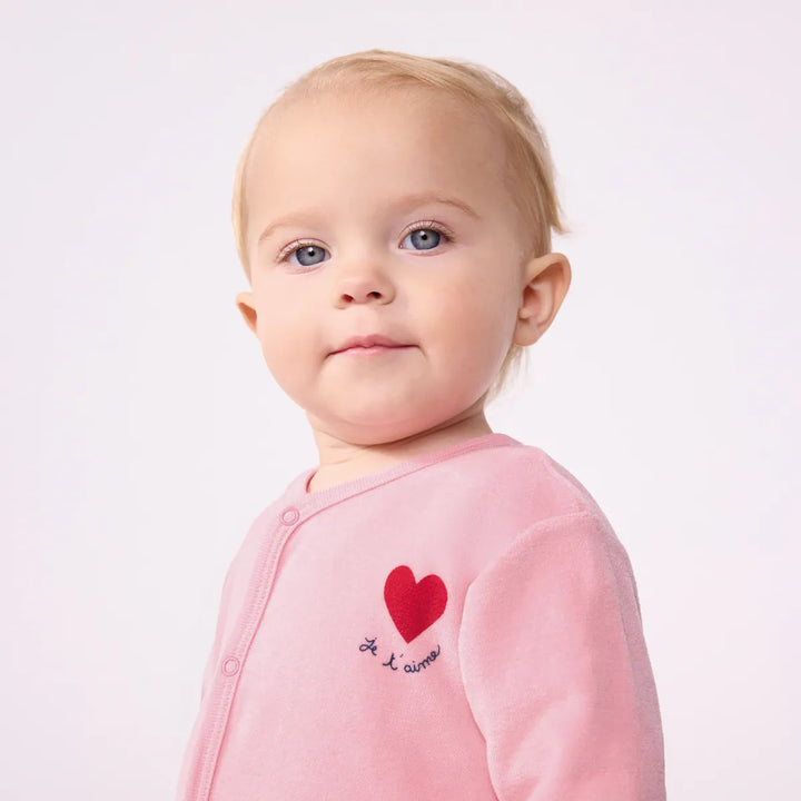 Petit Bateau Baby Girls’ Cotton Velour Sleepsuit