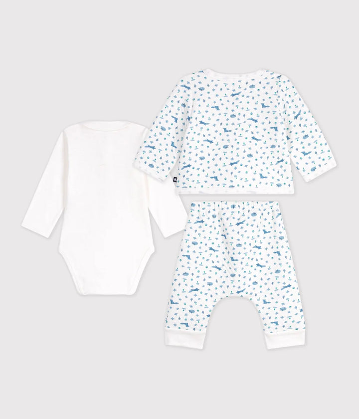 Petit Bateau Baby Unisex Cotton Wrap 3 Piece Set – Blue Fox Print