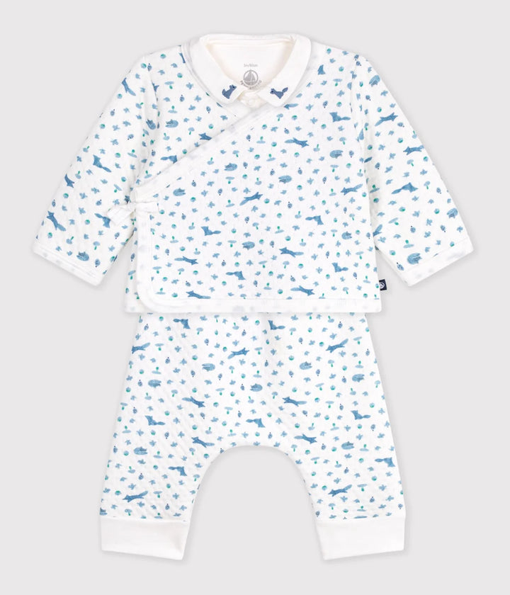Petit Bateau Baby Unisex Cotton Wrap 3 Piece Set – Blue Fox Print
