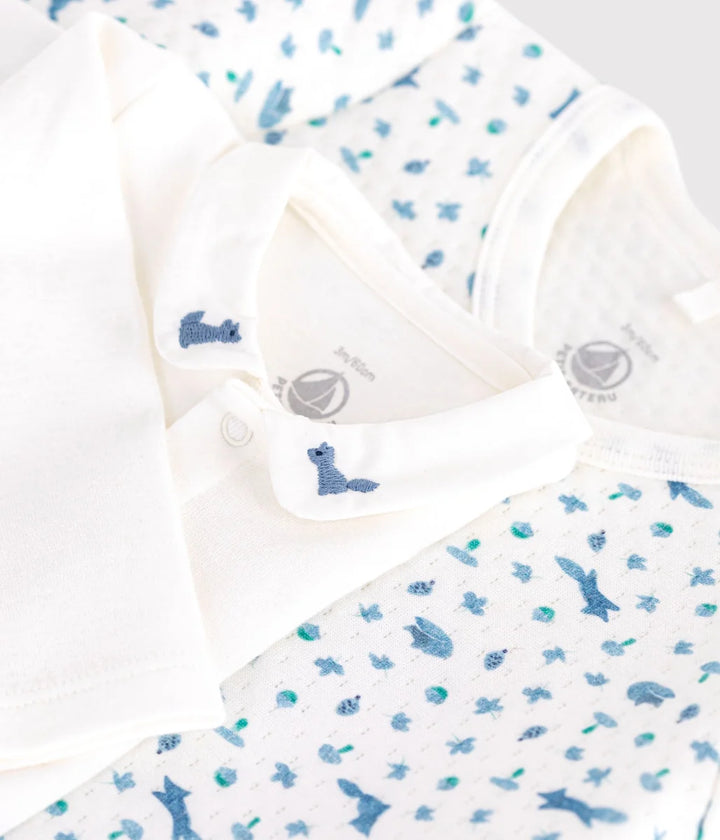 Petit Bateau Baby Unisex Cotton Wrap 3 Piece Set – Blue Fox Print