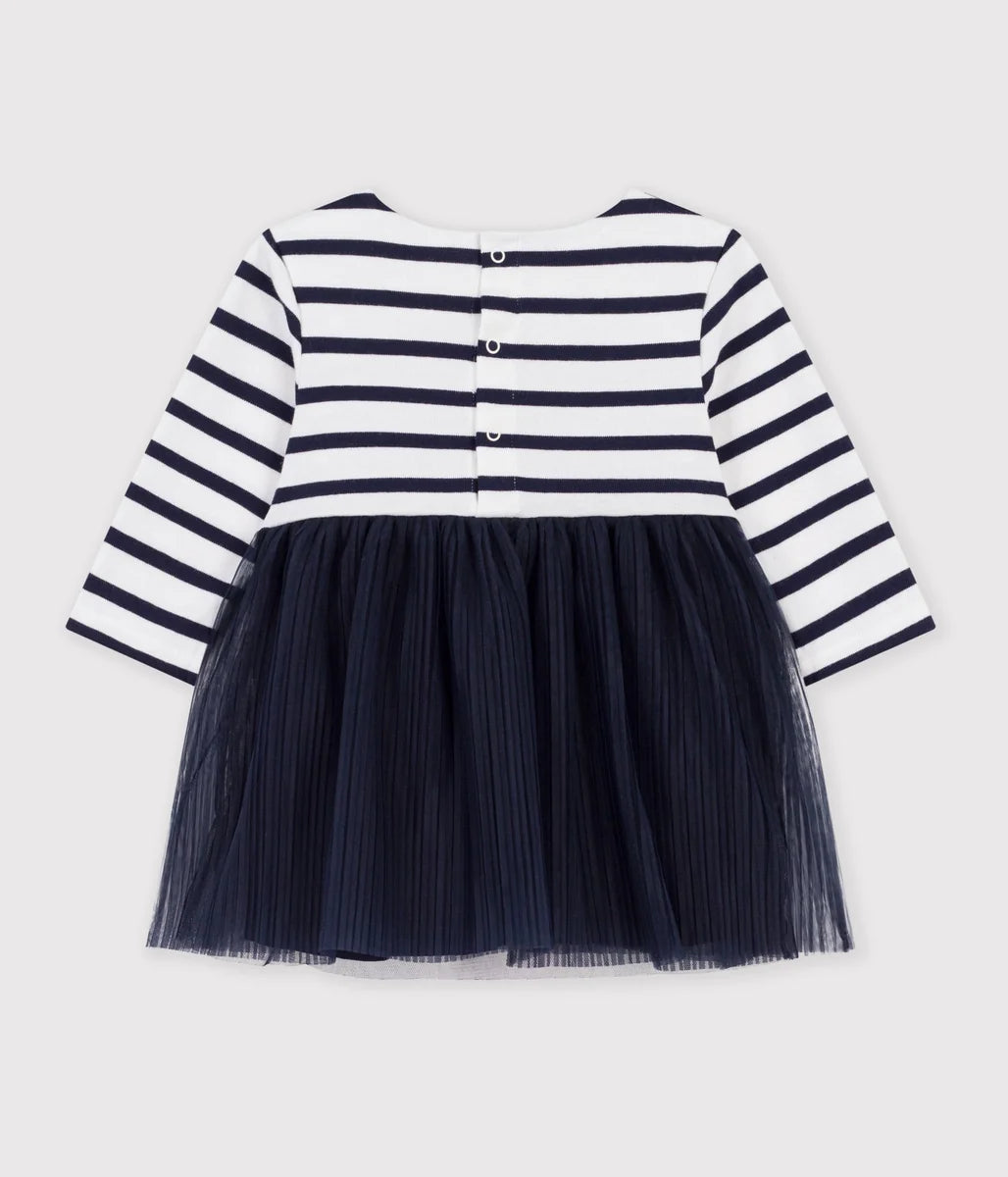 Petit Bateau Baby Girls’ Striped Dress with Tulle Skirt