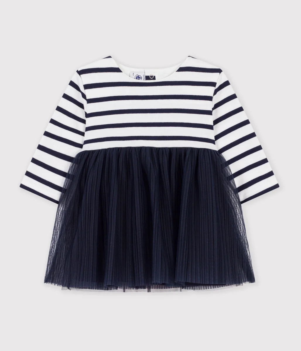 Petit Bateau Baby Girls’ Striped Dress with Tulle Skirt