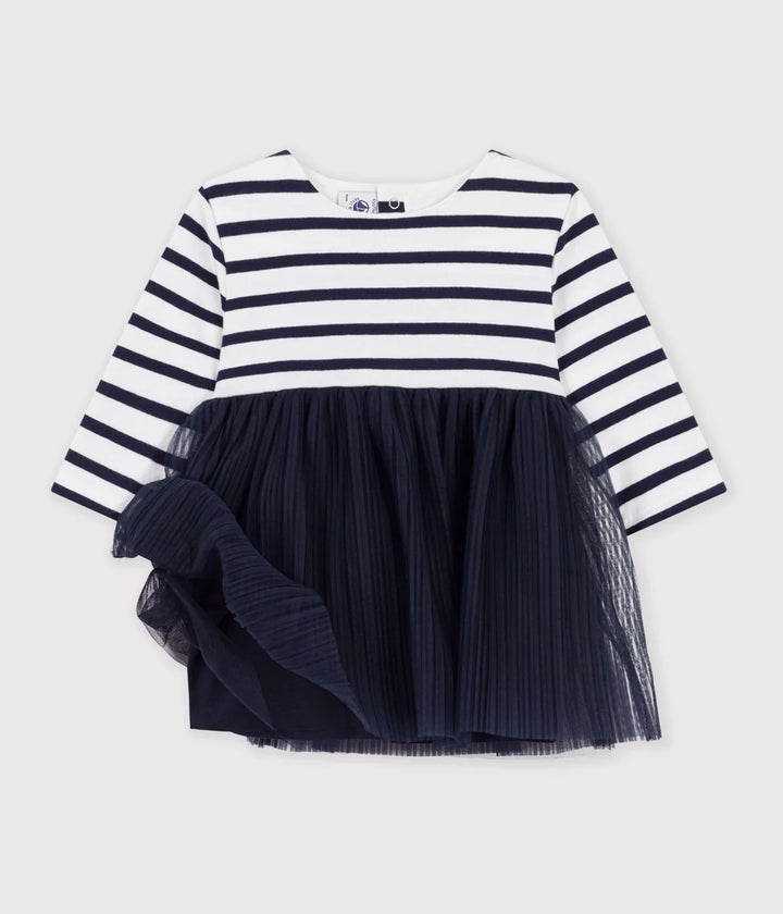 Petit Bateau Baby Girls’ Striped Dress with Tulle Skirt
