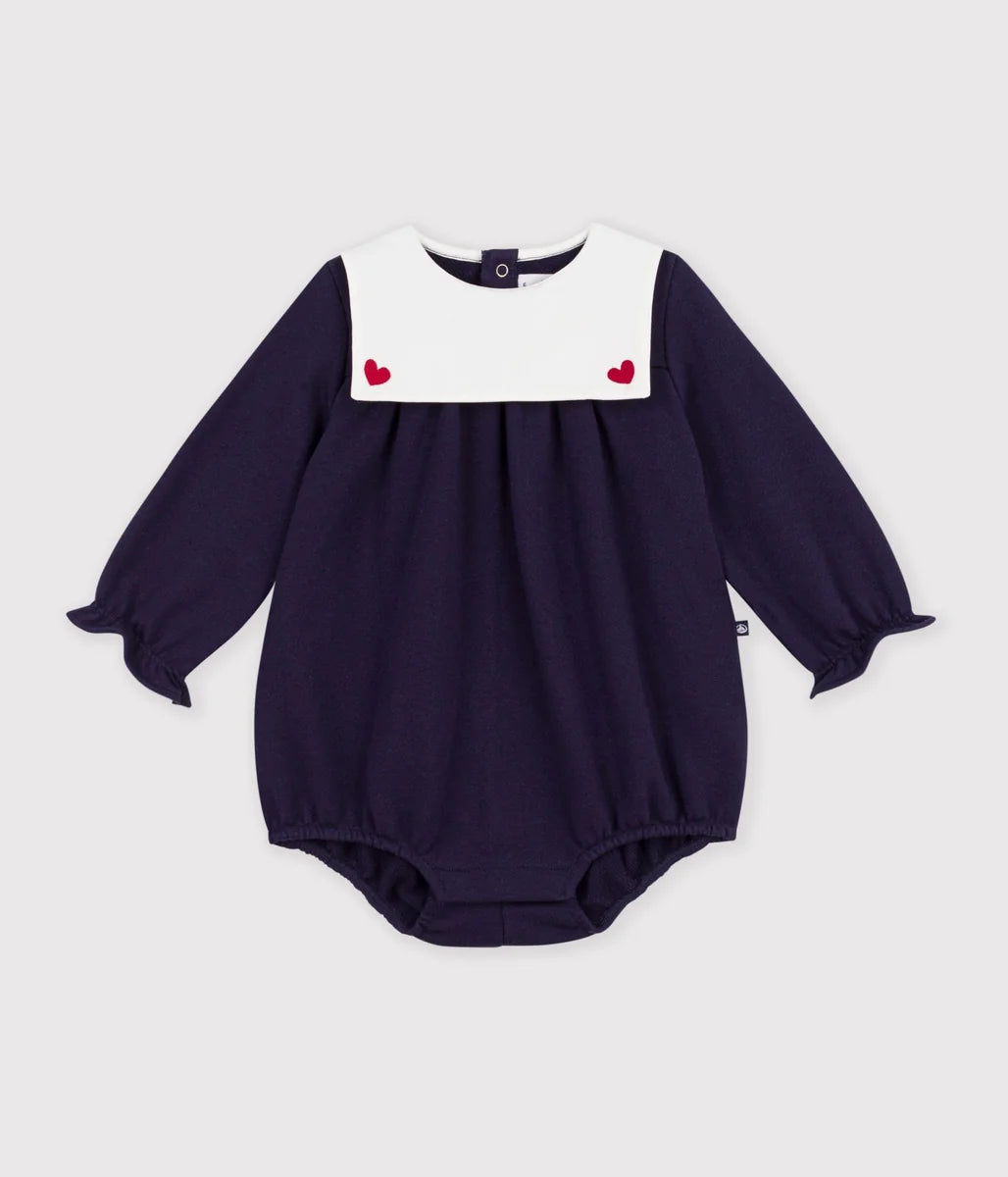 Petit Bateau Baby Girls’ Cotton Romper with Sailor Collar