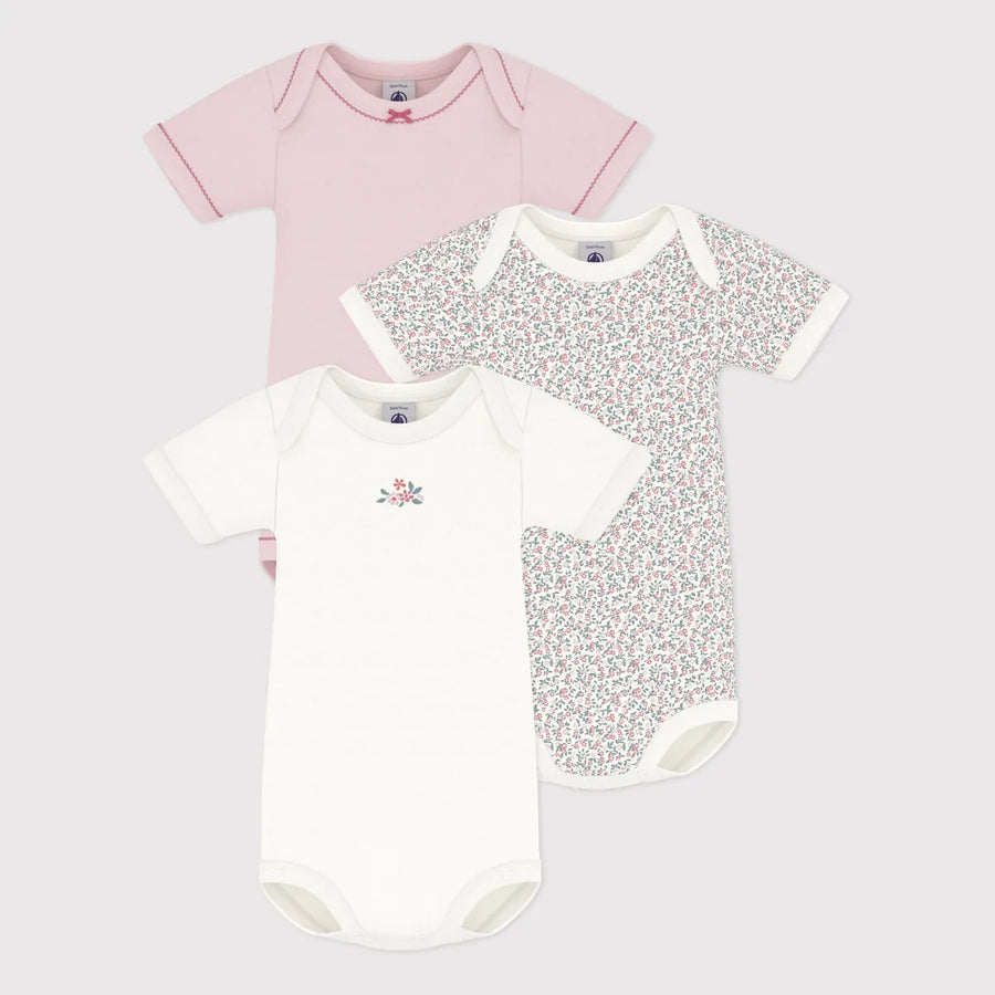 Petit Bateau Girls's Envelope-Neck Floral Printed Bodysuits - Pack of 3
