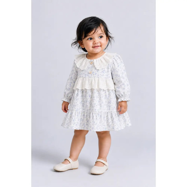 Pattuti Sustainable Cotton Floral Printed Dress With Lace Collar For Girls