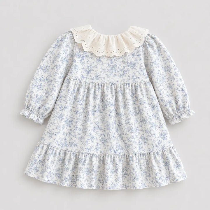 Pattuti Sustainable Cotton Floral Printed Dress With Lace Collar For Girls