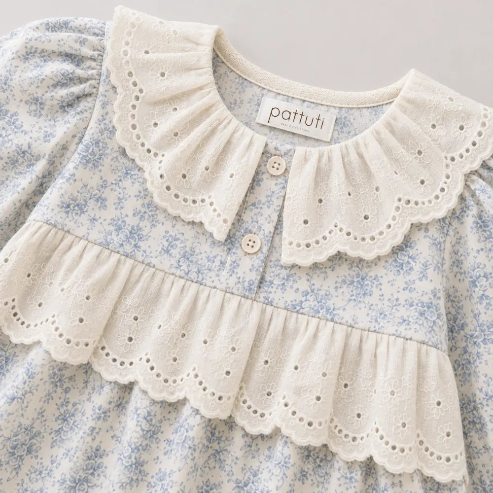 Pattuti Sustainable Cotton Floral Printed Dress With Lace Collar For Girls